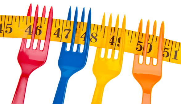 centímetro em garfos simboliza a perda de peso na dieta Dukan