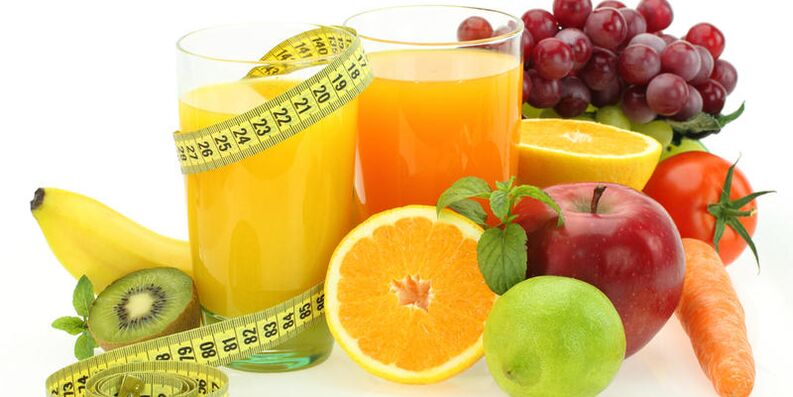 Frutas, vegetais e sucos